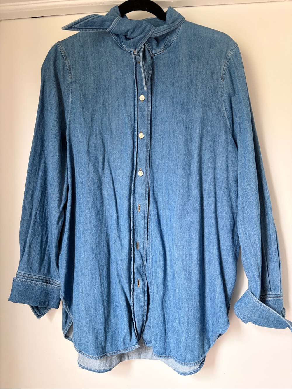 COS Light Blue Denim Shirt with Neck Scarf / Bow, Size 6